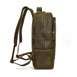 Men's Retro Genuine Leather <b>Backpack</b> Zipper Closure-Lightweight <b>Waterproof</b> <b>School</b> Travel Laptop Bag - Product Image 3