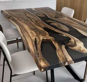 Modern Latest Collection Solid Live Edge Wooden Dining <b>Table</b> Transparent <b>Epoxy</b> <b>Resin</b> Restaurant & Cafe Dining <b>Table</b> - Product Image 3