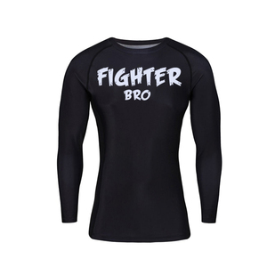 เสื้อรัดกล้ามเนื้อแขนยาวสีดำสำหรับผู้ชาย Fighter Bro แห้งเร็ว พิมพ์ลายโลโก้ด้านหน้า - Product Image 1