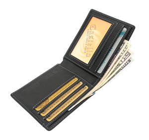 [Top Ranking] Castello Genuine Cowhide Soft Leather RFID Slim Bi-fold Open Short Polyester Lining Men's <b>Wallet</b> Black Dark Brown - Product Image 6