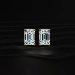 <b>Emerald</b> Cut Moissanite <b>Stud</b> Earrings 12 TCW Colorless VVS 14K Gold 6 Carat Solitaire Basket Screw Back Handmade Jewelry Gift - Product Image 2