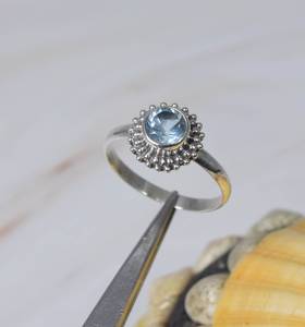 Natural Blue Topaz Faceted Round Gemstone <b>Ring</b> In <b>925</b> Sterling <b>Silver</b> Handmade Fashion Party Wear <b>Ring</b> For Women Wholesale Bulk - Product Image 5