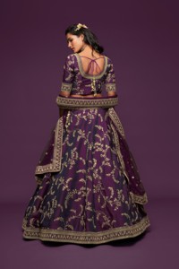 Purple Embroidered Bridesmaid <b>Lehenga</b> Set Art Silk Choli Dupatta Floor-Length A-Line Wedding Festival Outfit - Product Image 5