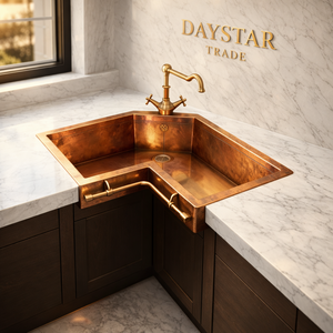 Fregadero de cocina de cobre martillado rústico Daystar Trade, de un solo tazón, hecho a mano, rectangular, con acabado cepillado, estilo moderno de granja. - Product Image 1