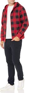 Men's Buffalo Plaid Full <b>Zip</b> <b>Hoodie</b> Red & <b>Black</b> Checkered Fleece <b>Zip</b>-<b>Up</b> Hooded Sweatshirt Jacket with Drawstring Hood - Product Image 5