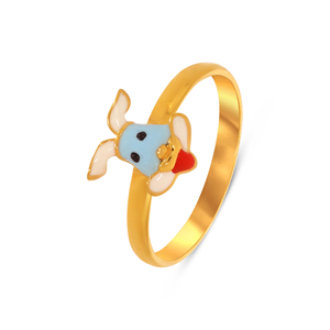 Adorable Puppy Kid's Gold <b>Ring</b> Charming <b>Cartoon</b> Elephant Head Blue and White Enamel Statement <b>Ring</b> with Gold Finish - Product Image 1