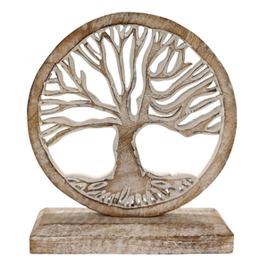 Escultura de Madera Artesanal Redonda con Diseño Grabado, Decoración de Mesa, Estatua de Madera de Mango para Decoración de Vestidores - Product Image 1