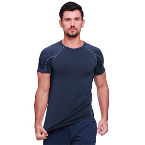 Camiseta Deportiva de Manga Corta para Hombre, Corte Ajustado, Cuello Redondo, Secado Rápido, Color Gris Sólido, Tejido de Poliéster, para Entrenamiento - Product Image 4