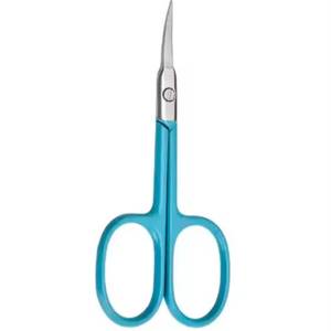 Ciseaux à manucure avec lames courbées en acier inoxydable et manches en plastique bleu pour la coupe des cuticules - Product Image 1