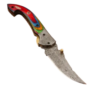 Cuchillo Plegable de Acero de Damasco Hecho a Mano con Punta Caída y Mango de Madera, Grado Industrial OEM para Camping, Senderismo, Caza, EDC (7.5-10.5 Pulgadas) - Product Image 1