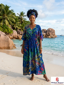 Women Beach <b>Kaftan</b> Cover Up Printed Loose Fit <b>Summer</b> Dress Silk Cotton Rayon Polyester Custom Manufacturing Bulk Supply - Product Image 6