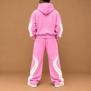 Cotton French Terry Screen Printing Hoodies Flare Pants Panels Street Wear Acid Wash Men's Plus Size Tracksuits Breathable - Product Image 6