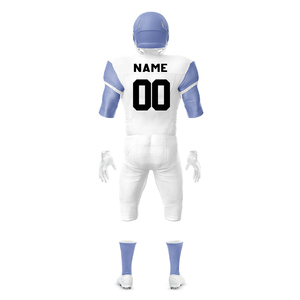 Custom American Football Uniform Set White Blue Striped Sublimated Jersey Pants Gloves <b>Socks</b> Men Adult All Seasons Moisture Wic - Product Image 3