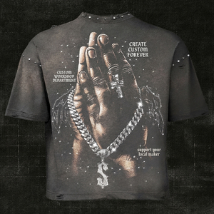 เสื้อยืดคอตตอนแท้ 100% ประดับคริสตัล สไตล์ฮิปฮอป ทรงปกติ ไหล่ตก ระบายอากาศได้ดี ไม่เป็นขุย คุณภาพสูง - Product Image 2
