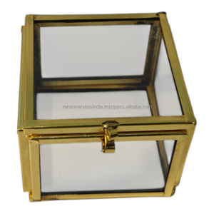 Handmade Square Brass Glass Jewelry Storage <b>Box</b> with <b>Clear</b> Lid for Rings And Earrings Decorative Home Display <b>Gift</b> - Product Image 1