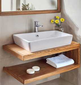 Mueble de Baño Flotante de Madera con Acabado Natural y Estante Abierto para Lavabo Moderno, Ideal para Casa, Villa y Hotel - Product Image 1