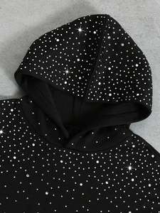 Sudadera con capucha de moda para hombre con pedrería brillante, estilo urbano, con cremallera, de gran tamaño, proveedor de fábrica OEM - Product Image 3