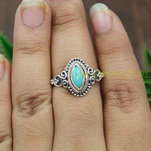Pure 925 Sterling Silver Arizona <b>Turquoise</b> <b>Ring</b> for Women Natural Kingman Arizona <b>Turquoise</b> Handmade Vintage Boho Jewelry for - Product Image 4