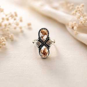Bague en argent sterling 925 faite à la main avec deux pierres en turquoise cheval blanc, bijou fantaisie en pierre précieuse opaque, vente en gros - Product Image 1