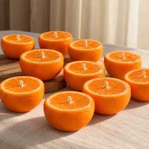 Handcrafted Soy Wax <b>Orange</b> Slice Fruit Citrus Scented Non-Slip Glass Tealight <b>Candle</b> Aromatherapy Home Decor Centerpiece Gift - Product Image 3
