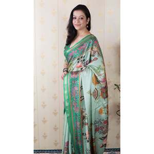 Sari en soie Tussar vert marine Elite Weaves, imprimé Pattachitra, tissé avec des fils Zari, pour femmes, 450g - Product Image 2
