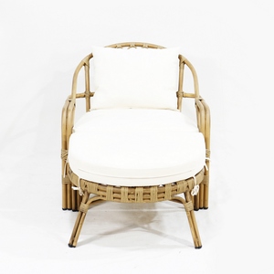 เก้าอี้อาบแดดโครงไม้ดีไซน์ใหม่ หุ้มหวายพีวีซี พร้อมเบาะรองนั่ง - Product Image 2