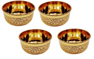 Bol en laiton pur gravé de motifs floraux pour Pooja Prasad, grand bol en laiton pour servir les desserts, idéal pour le Mandir, la maison et la cuisine, un objet traditionnel. - Product Image 4