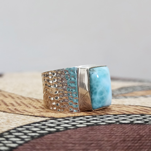 แหวนพลอยลาริมาร์ธรรมชาติทำมือ เงินแท้ 925 แหวนพลอยสีน้ำเงิน ขายส่ง เครื่องประดับสำหรับทุกเพศ - Product Image 1