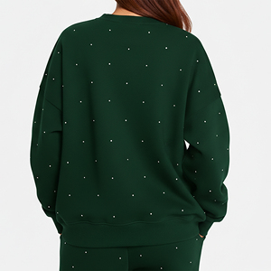 เสื้อสเวตเชิ้ตผู้หญิงคอโอ ไซส์พลัส ตัดเย็บตามสั่ง ผ้าฝ้าย 100% ประดับคริสตัลทั่วตัว ทรงหนา แฟชั่นทันสมัย - Product Image 3