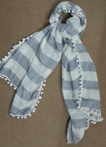 Chất Lượng Cao 100% Cotton In Khăn Choàng Siêu Mềm Dành Cho Người Lớn Phong Cách Châu Âu Khăn Lấy Trộm Với Pompons Cho Mùa Thu Và Mùa Đông - Product Image 2