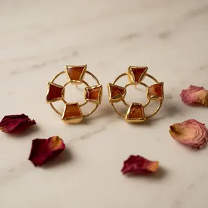 Boucles d'oreilles clous géométriques en agate plaqué or 18 carats pour femme, bijoux vintage en laiton tendance pour anniversaire - Product Image 3