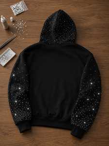 Sweat-shirt à capuche rouge avec embellissements en strass, polaire surdimensionné, unisexe, pull décontracté d'hiver - Product Image 4