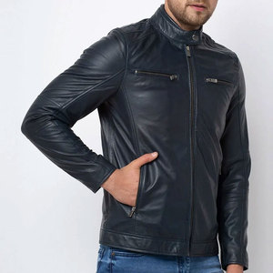 Chaqueta de cuero genuino suave con detalles minimalistas para hombre, chaqueta de motociclista de cuero genuino envejecido para hombre - Product Image 3