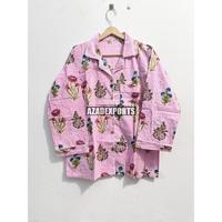 Ensemble de pyjama en coton imprimé floral rose pour femmes, manches trois-quarts, col en V, longueur intégrale, brodé, respirant, séchage rapide
