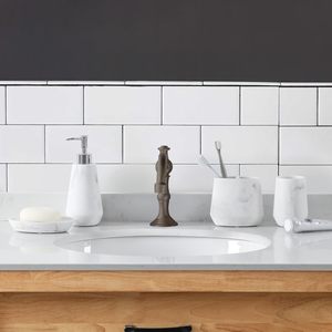 Organisateur élégant pour salle de bain, rangement pour comptoir, accessoires décoratifs en marbre, décoration moderne pour la maison, organisateur en marbre blanc - Product Image 3
