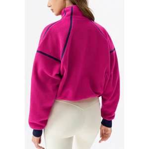 Sudadera Oversize de Forro Polar Rosa Transpirable con Media Cremallera para Mujer, Cuello Alto y Hombros Caídos, Manga Larga, Invierno/Otoño 2026 al por Mayor - Product Image 2
