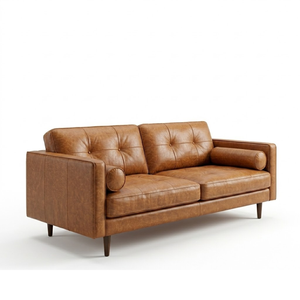 Modern Mid Century Leather <b>Sofa</b> Loveseat with Tufted Backrest Solid Wood Frame for Home and Hospitality Furniture Use - Product Image 2