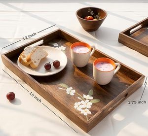 Plateau de service rectangulaire moderne en bois, peint à la main avec motifs floraux, bords lisses, multifonctionnel pour la maison et la restauration - Product Image 3