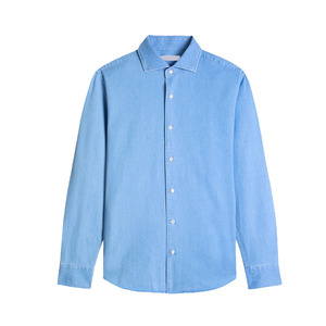 เสื้อเชิ้ตผู้ชายสีฟ้าอ่อน ผ้าฝ้าย แขนยาว ปกคอพับ สีพื้น กันยับ สวมใส่สบายๆ แบบสมาร์ทแคชชวล - Product Image 4