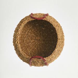 Handwoven Seagrass Storage <b>Basket</b> With Red Handles Multi-Purpose Organizer For Home, Laundry, Toys & Decor, Durable Design - Product Image 3