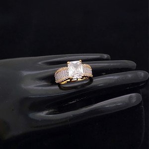 STUNNING SPARKLE Trendy Gold Plated Emerald Cut Ruby <b>Ring</b> for Women with Classic <b>Zirconia</b> Glam Fashion Jewelry - Product Image 2