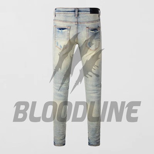 Jeans de Mezclilla para Hombre BLOODLINE, Corte Slim Fit, Pierna Recta, Color Azul Claro, Estilo Casual, Cintura Media, Algodón, Estilo Otoñal - Product Image 2