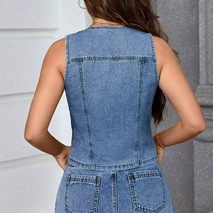 Top de Mezclilla Casual con Botones Estilo Vintage Chic para Mujer, Verano 2026, Chaleco Chic con Decoración de Botones para Otoño - Product Image 3