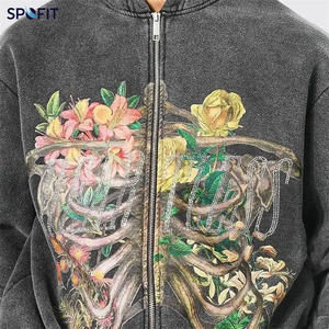 เสื้อฮิปฮอปสไตล์สตรีทแฟชั่นทรงโอเวอร์ไซส์ ยูนิเซ็กส์ ซิปฮู้ดดี้ ผ้าเฟรนช์เทอร์รี่เนื้อหนา 100% คอตตอน บุขนด้านใน ทรงดรอปไหล่ ซิป - Product Image 5