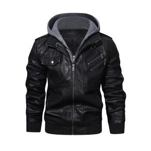 Men's <b>Leather</b> <b>Jacket</b> Canvas Casual Stand Collar Winter <b>Long</b> Sleeve High Quality Solid Color Eco-Friendly Waterproof Front Logo - Product Image 1