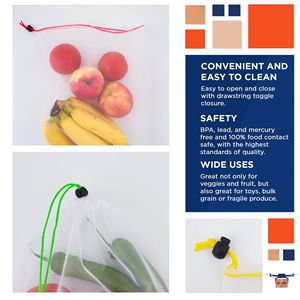 3 Sizes Pack 15 Reusable Mesh Produce <b>Toy</b> Storage <b>Bags</b> Odorless Washable Environmentally Friendly Colored Drawstrings Barcode - Product Image 3