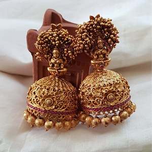 Fashion Drop Earrings Goddess Lakshmi Style Big Jhumki Earrings - Product Image 1