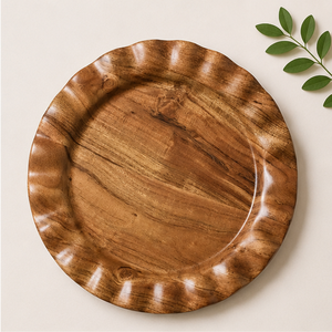 Wholesale Handcrafted Acacia Wood Ruffle Charger <b>Plate</b> Eco-Friendly Scalloped Round Wooden Dinner <b>Plate</b> for Wedding Table <b>Decor</b> - Product Image 5