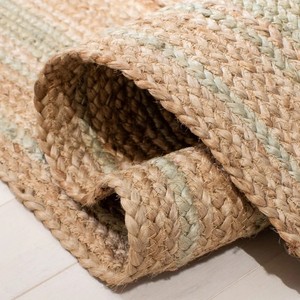 Tapis moderne en jute rayé, tissage plat, pour salon, tons beiges, à poils ras, usage domestique - Product Image 3