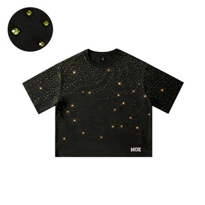 เสื้อยืดผู้ชายทรงบ็อกซี่ ประดับเพชรเต็มตัว หรูหรา แขนสั้น ผ้าคอตตอนหนา 260GSM สั่งทำได้ เสื้อผ้าสตรีทแวร์ ขายส่งจำนวนมาก - Product Image 1